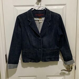 Boom Boom Jeans Denim Cropped Blazer Jacket with Pockets Women’s Size Medium